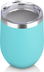 DOMICARE Stainless Steel Wine Tumbler Bulk with Lid, Personalized Insulated Tumblers Set, 12oz Travel Coffee Cups Pack of 1, Light Blue