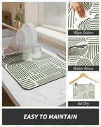 AMOAMI Coffee Mat Hide Stain Rubber Backed Absorbent Dish Drying Mat for Kitchen Counter - Fits Under Coffee Maker or Machine - Green Line 16x24