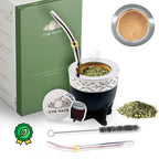 Premium Argentina-Uruguay Yerba Mate Cup and Bombilla Set, Organic Gourd Tea Mug with Steel Straw (Bombilla) and Cleaning Brush, Handcrafted for Loose Leaf Yerba Mate Tea - Imperial Version