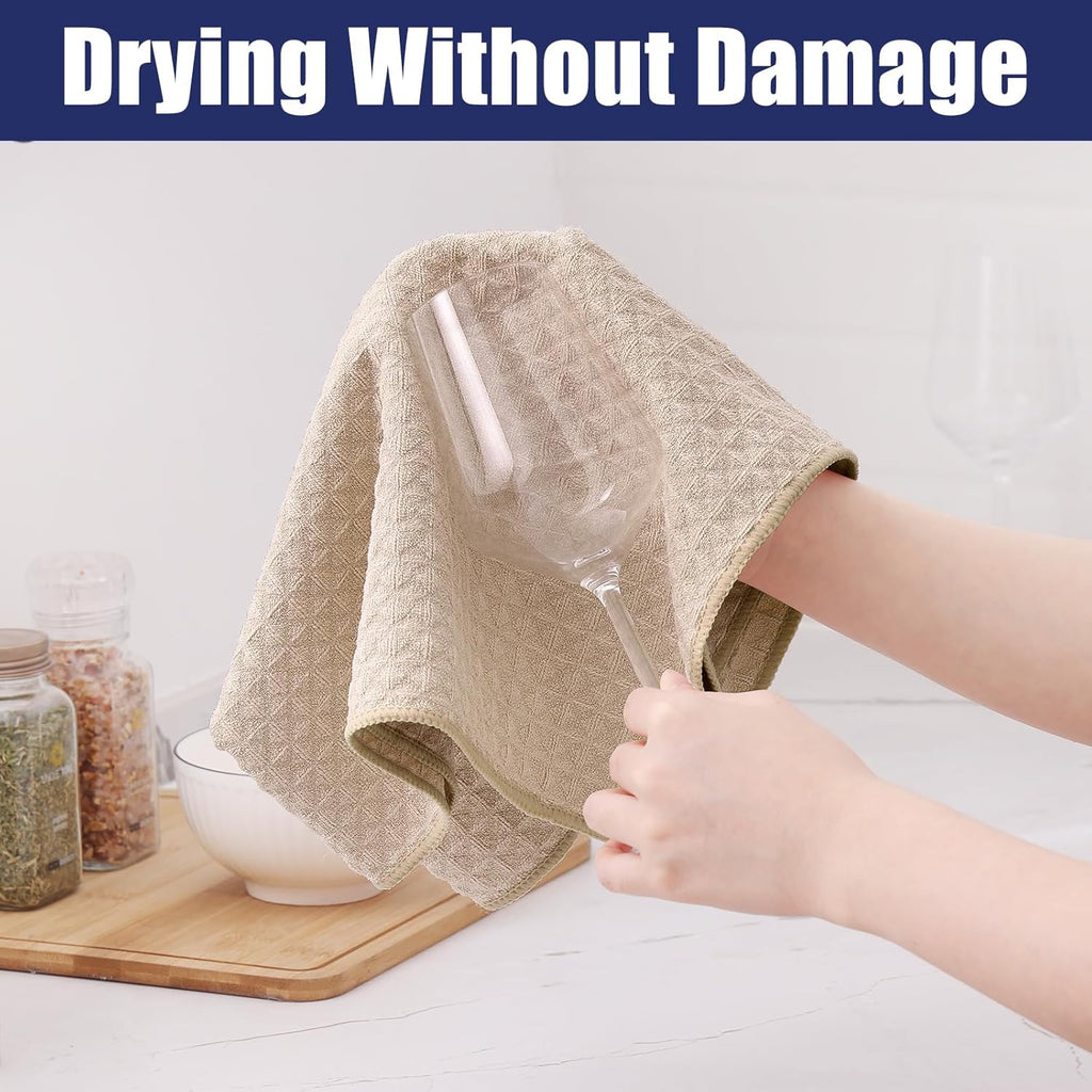 Homaxy Microfiber Waffle Weave Kitchen Dish Cloths, 12 x 12 Inch Ultra Absorbent and Solid Color Dish Towels for Kitchen Fast Drying Dishcloth for Washing Dishes, 6 Pack, Beige