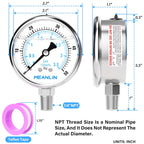 MEANLIN MEASURE 0~50Psi Liquid Filled Pressure Gauge Stainless Steel with 316 Stainless Steel Joint 1/4" NPT 2.5" FACE DIAL for Pool Sand Filter Water Oil Air Pressure Test Lower Mount