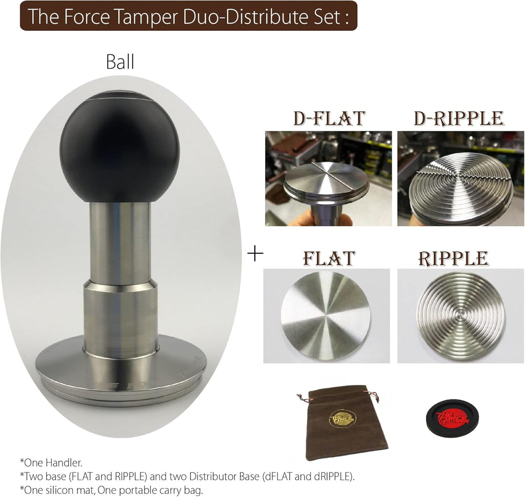 The Force Tamper Automatic Impact Coffee Tamper Adjustable Const Pressure and Autoleveling Duo-Distribute Set New (Ball, 53.00mm)