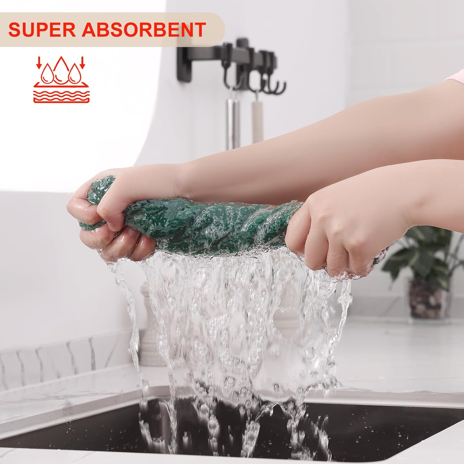 Kitinjoy 100% Cotton Waffle Weave Kitchen Towels, 4-Pack Super Soft and Absorbent Dish Towels for Drying Dishes, Kitchen Hand Towels, 13 in x 28 in, Dark Green