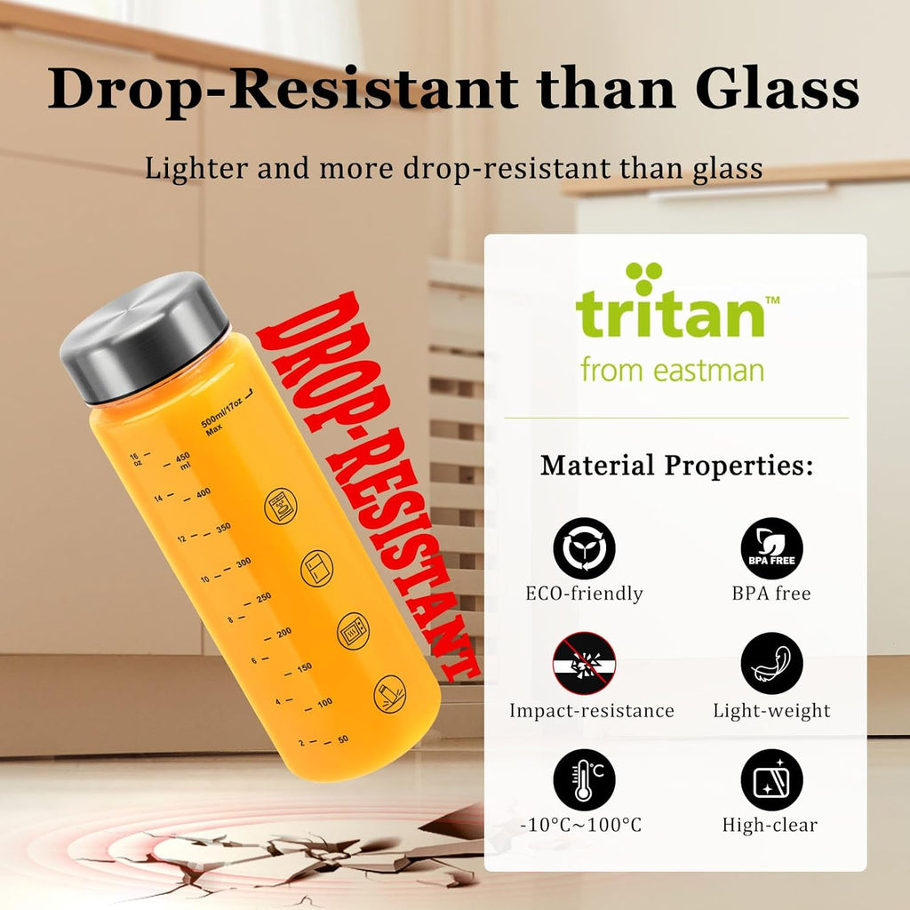 4 Pack Juice Bottles with Caps - Wide Mouth Resuable Clear Plastic Water Bottles for Juicing,Smoothie,Protein, Beverage,Storage Containers,BPA Free,Leakproof Stainless Steel Lid(16 Ounces)