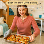 Baking Sheet Tray 9 x 11 Inch Cookie Sheet Nonstick, 2-Pack Heavy Duty Small Baking Pans, Carbon Steel, Gold - Bakeware Sets for Cookies, Roasting, Oven Safe, Easy to Clean