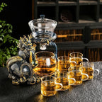 Glass Teapot Set with Infuser Semi Automatic Dragon Tea Set with 6 Small Cups (Blue golden dragon)