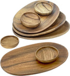 Woodard & Charles 12" Wood Oval Serving Tray with 4" Multipurpose Bowl Perfect for Serving, Sandwiches, Sushi, Chips, Tapas, Hors D'Oeuvre, Charcuterie, Cheese and More, 8 Piece Set