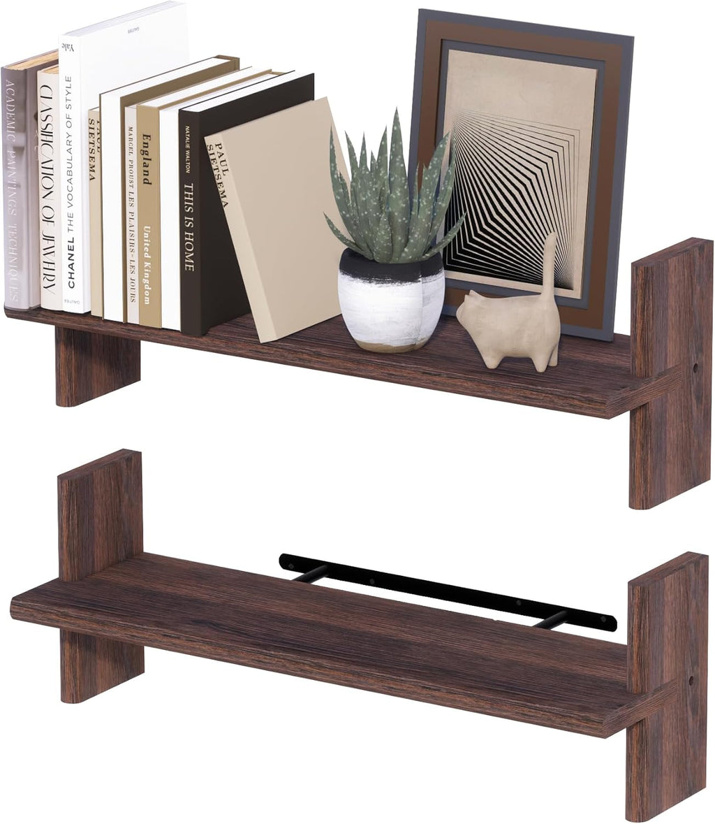 Rustic Floating Shelves – 22.8"x6.7" Solid Wood Bookshelves for Books, Plants, Photos & Decor – Brown Wooden Storage for Bedroom, Living Room, Bathroom, Kitchen