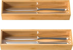 Silverware Tray for Drawer, Stackable Kitchen Bamboo Drawer Organizer 12" x 3" x 2" Set of 2