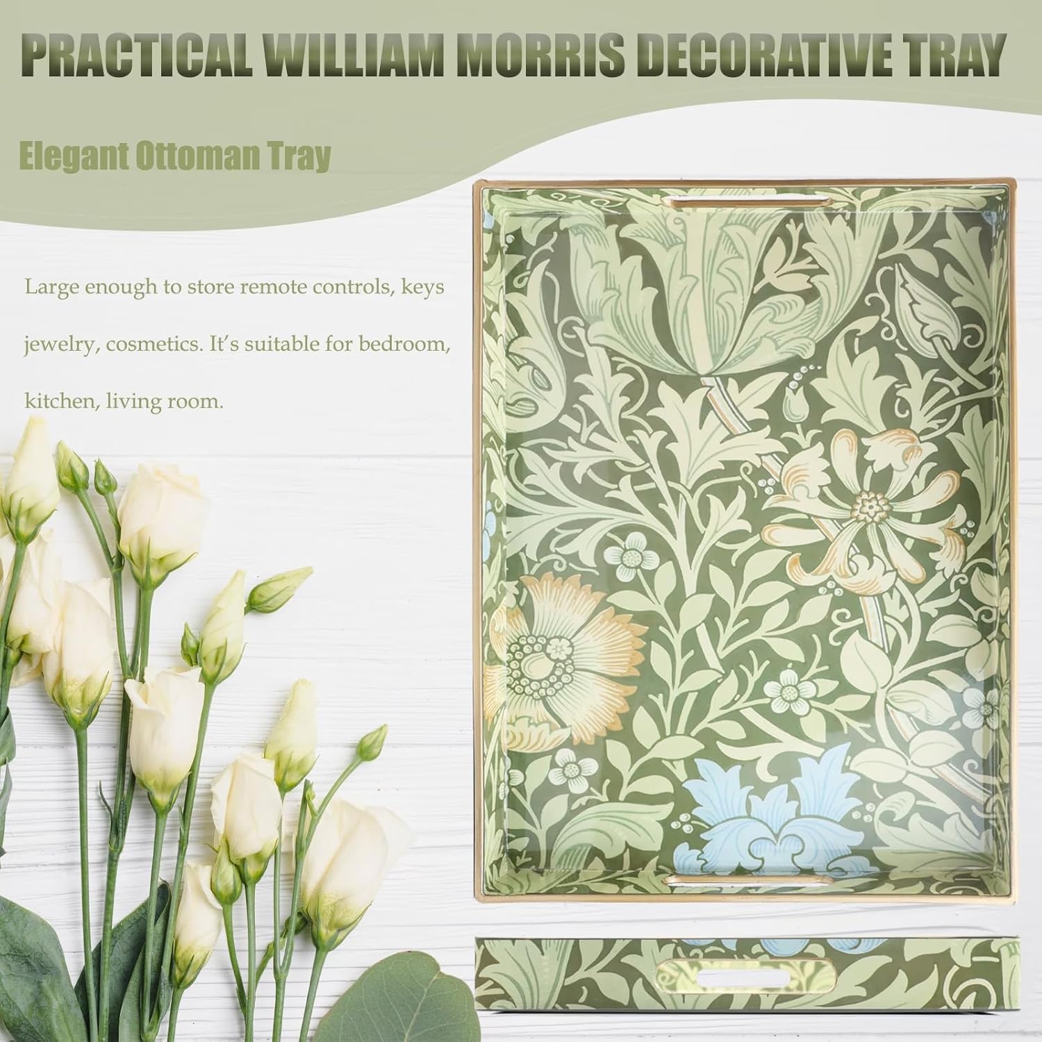 Spsyrine Serving Tray with Handles, Plastic Decorative Tray for Coffee Table, Living Room, Home Decor, 3040C