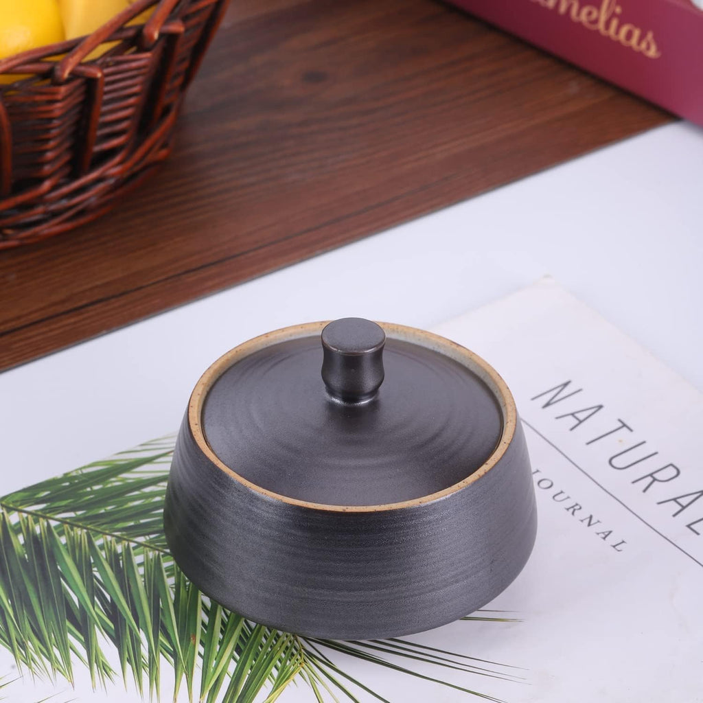 Retro Kitchen Ceramic Canister, 13.53 FL OZ (400 ML) Vintage Food Storage Jar for Tea, Coffee Beans, Herb, Candy, Spices, Nuts (Black)