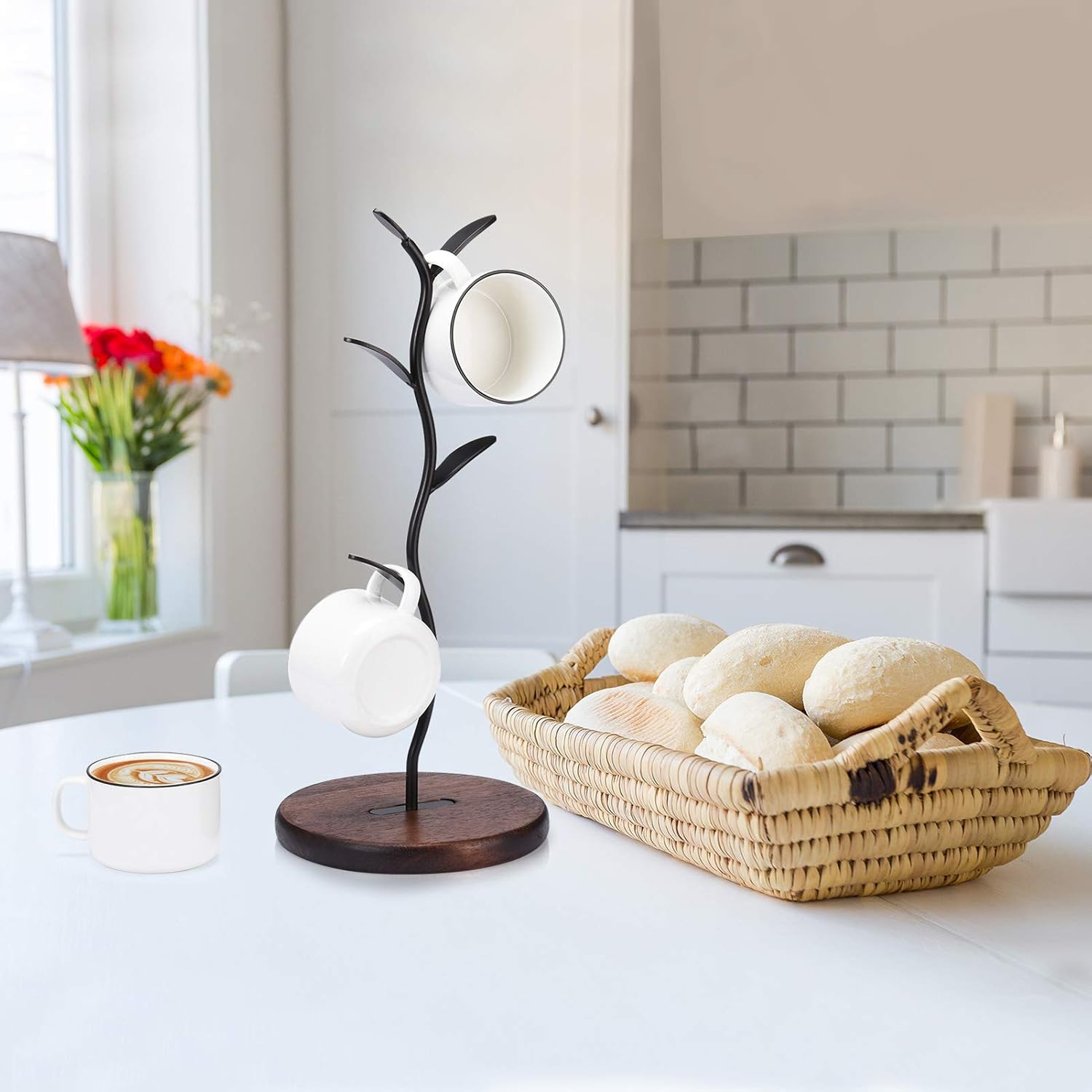 ALLCENER Mug Holder, Countertop Mug Tree, Coffee Mugs & Tea Cup Storage Rack, Coffee Counter Bar Accessory & Kitchen Organizer, Black (single row)