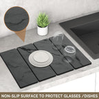 2 PCS Large Stone Dish Drying Mat for Kitchen Counter Quick Dry Stone Dishes Mats Marbled Water Absorbing Diatomaceous Earth Drying Pad for Countertop Bottles Utensils Cups (Dark gray 24"x16"&8"x4")