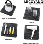 Silicone Dish Drying Mat for Multiple Usage,Easy clean,Eco-friendly,Heat-resistant Silicone Mat for Kitchen Counter or Sink,Refrigerator or Drawer liner Black M 12 inches x 12 inches