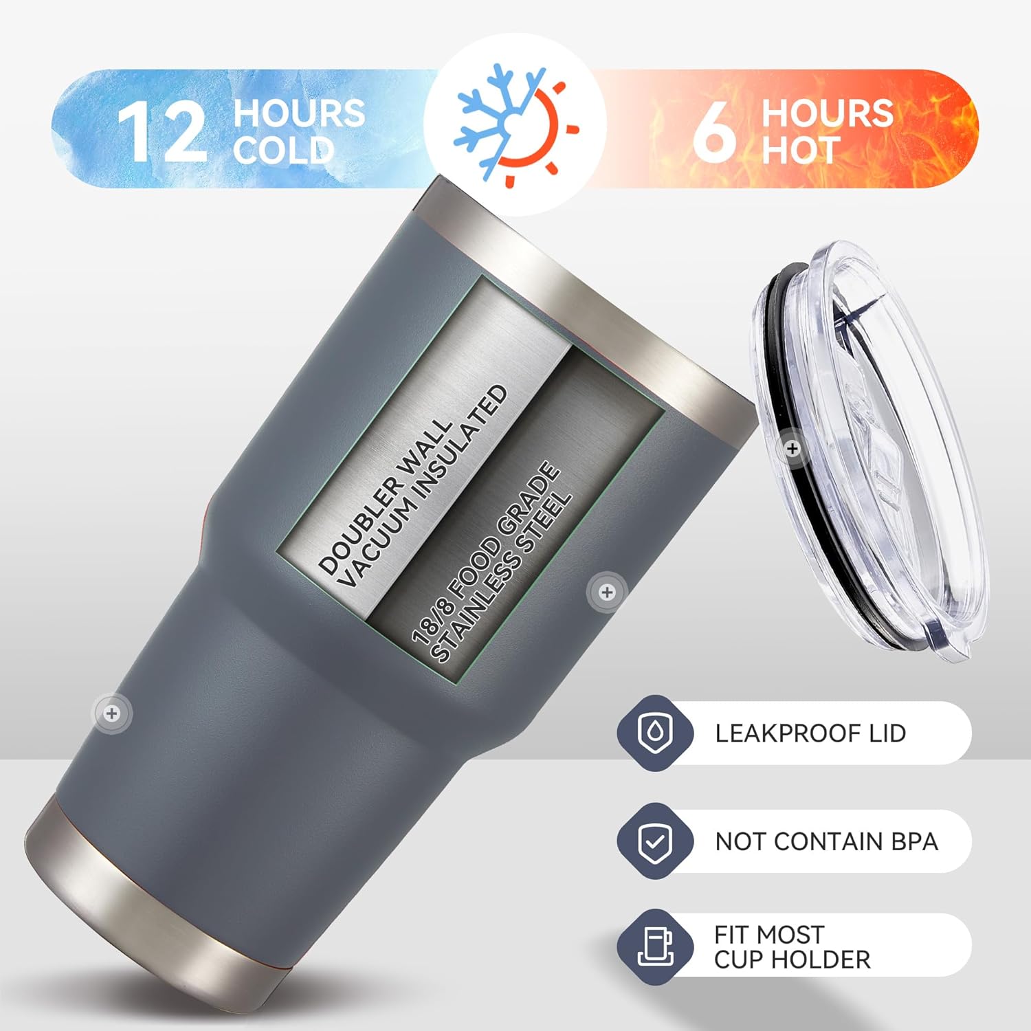 30 oz Tumbler with Lid Stainless Steel Tumblers Bulk Vacuum Insulated Cup Reusable Powder Coated Travel Mug Double Wall Leak Proof Cups Keep Cold Drinks for 12 Hours Gray, Set of 4