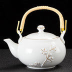 KEYDUACU Japanese Tea Set, White Ceramic Tea Set, Plum Blossom Embossed, Includes 1 Teapot, 6 Anti-scald Teacups,Tea Tray,Strainer, Used for Home, Outdoor, Gift, Chinese Kung Fu Tea Set(FDMH-FT-WHITE)