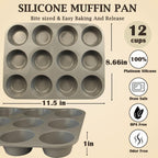 12 Cups Silicone Mini Muffin Pan Set, Nonstick Mini Cupcake Pans, BPA Free Small Muffin Tin for Baking, Set of 2 (Gray+Gray)