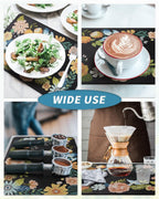 AMOAMI Coffee Mat Hide Stain Rubber Backed Absorbent Dish Drying Mat for Kitchen Counter - Bar Accessories Fit Under Coffee Maker, Espresso Machine, Dish Rack - Floral Black 12x19