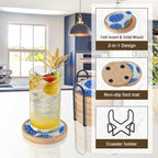 Wood Coasters Set of 6 with Holder, Cewiru Cup Mat for Drinks, Absorbent Coasters with Felt Insert for Coffee Table Protection, Modern Style Home Dining Table Decor, 4.3" Blue