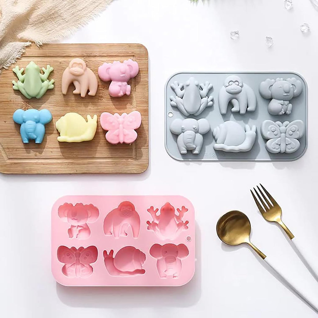 Animal Chocolate Mold Set - Food-Grade Silicone Baking Molds with Frog, Elephant, Monkey, Snail & Butterfly, Reusable for Kids Birthday Cakes, Jungle Party Treats & DIY Crafts - 2 Pack