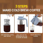Cold Brew Coffee Maker,32 oz Mason Jar Pitcher with Stainless Steel Filter, Pour Spout Handle Lid, Heavy Duty Glass Airtight & Leak-Proof Pitcher for iced coffee Tea Lemonade-Gray