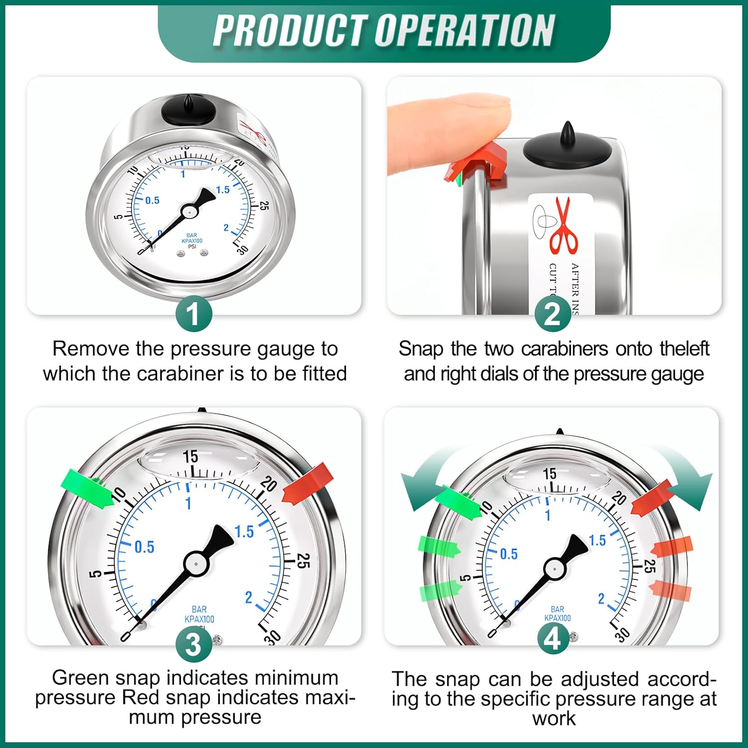 0-30psi Stainless Steel Glycerin Liquid Filled Pressure Gauge 1/4" NPT 2.5" Face Dial Center Back Mount, for Water, Oil and Air Pressure Testing (with Range Mark Pointer)