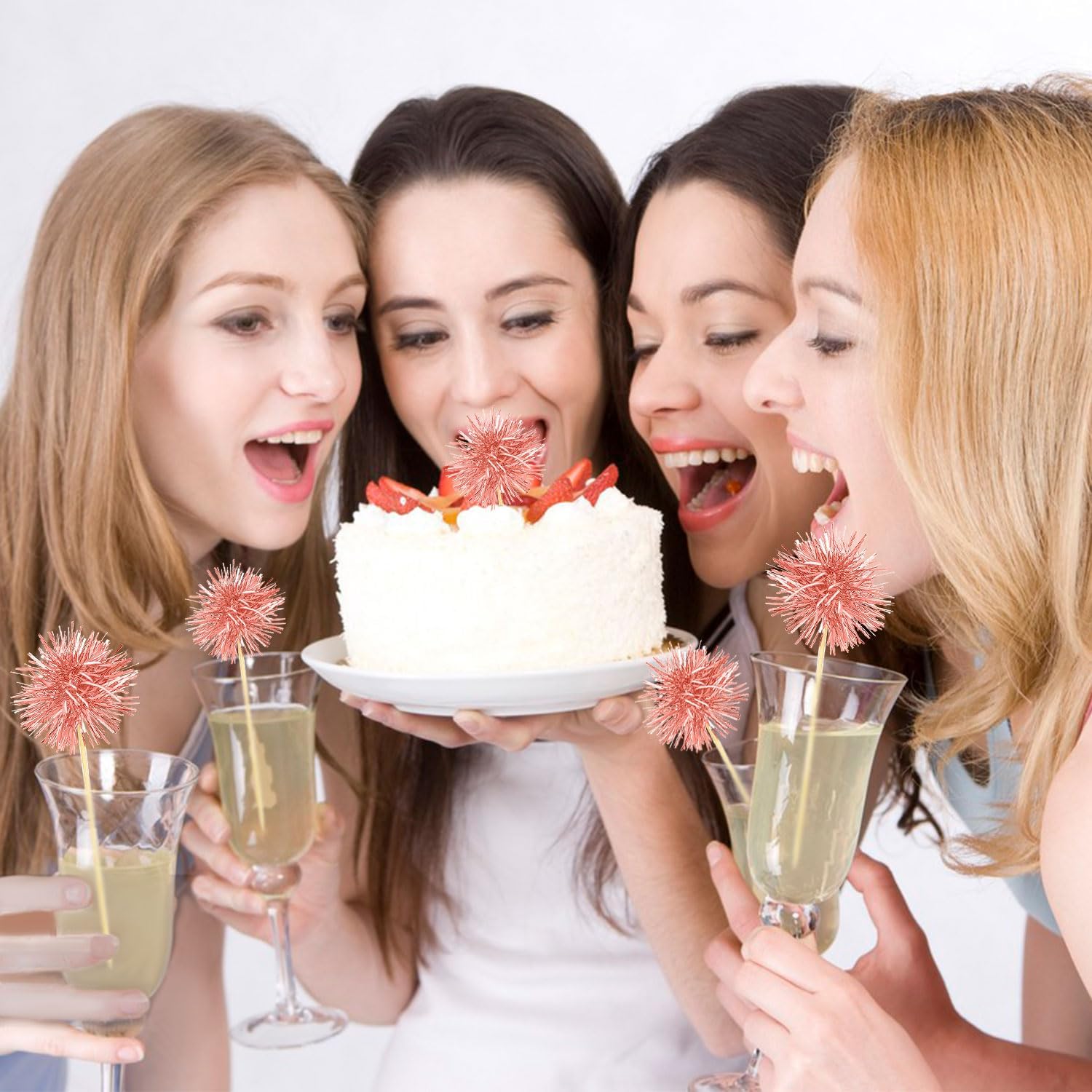 80 Pcs Firework Cupcake Topper Rose Gold Graduation Cake Decorations Foil Frill Toothpicks for Party Decoration, Cake Toppers, Picnics, Bar, Birthday, Holiday (Rose Gold)