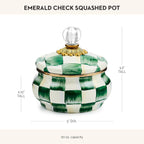 MACKENZIE-CHILDS Enamel Squashed Pot, Cute Enameled Container with Lid, 20 Ounces, Green-and-White Emerald Check