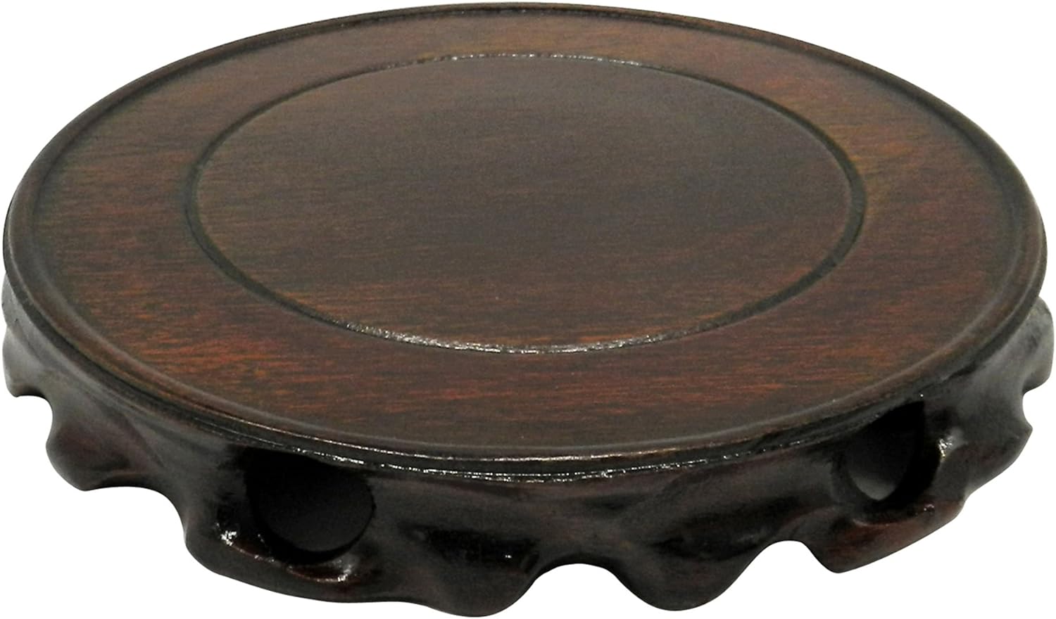 CVHOMEDECO. Rustic Vintage Rosewood Circular Display Stand Vase Pot Base Fishbowl Pedestal Stand.