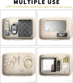 SANZIE Luxury Leather Tray Desktop Storage Catchall Organizer Decorative Tray for Entryway Table to Hold Jewelry Watch Keys Phone Wallet (Metal Silvered, Grey)