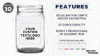 DISCOUNT PROMOS Custom Decorating Mason Jars 12 oz. Set of 10, Personalized Bulk Pack - Glass Jars for Overnight Oats, Candies, Fruits, Pickles, Spices, Beverages - Black