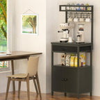 5-Tier Coffee Bar Cabinet & Microwave Stand with Storage, 2 Doors, 4 S-Hooks Kitchen Appliance Bakers Rack for Spices, Pots,Coffee Station for Small Spaces,Living Room,Entryway,Black