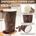 Paper Cups 16 oz 180 Pack, Disposable Coffee Cups, Dispoable Paper Drinking Cup for Coffee, Hot Cups for Party, Picnic, Travel, and Events