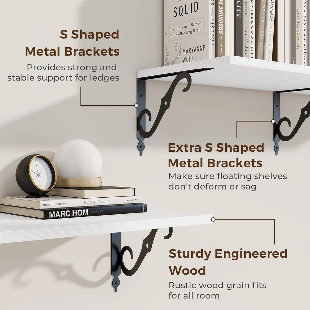 RICHFOCUS 12 Inch Deep Floating Shelves for Wall, 48" W x 12" D Wood Wall Shelves Set of 2, Wide Floating Shelves for Living Room, Bedroom, Kitchen, Bathroom and Decor Storage, White