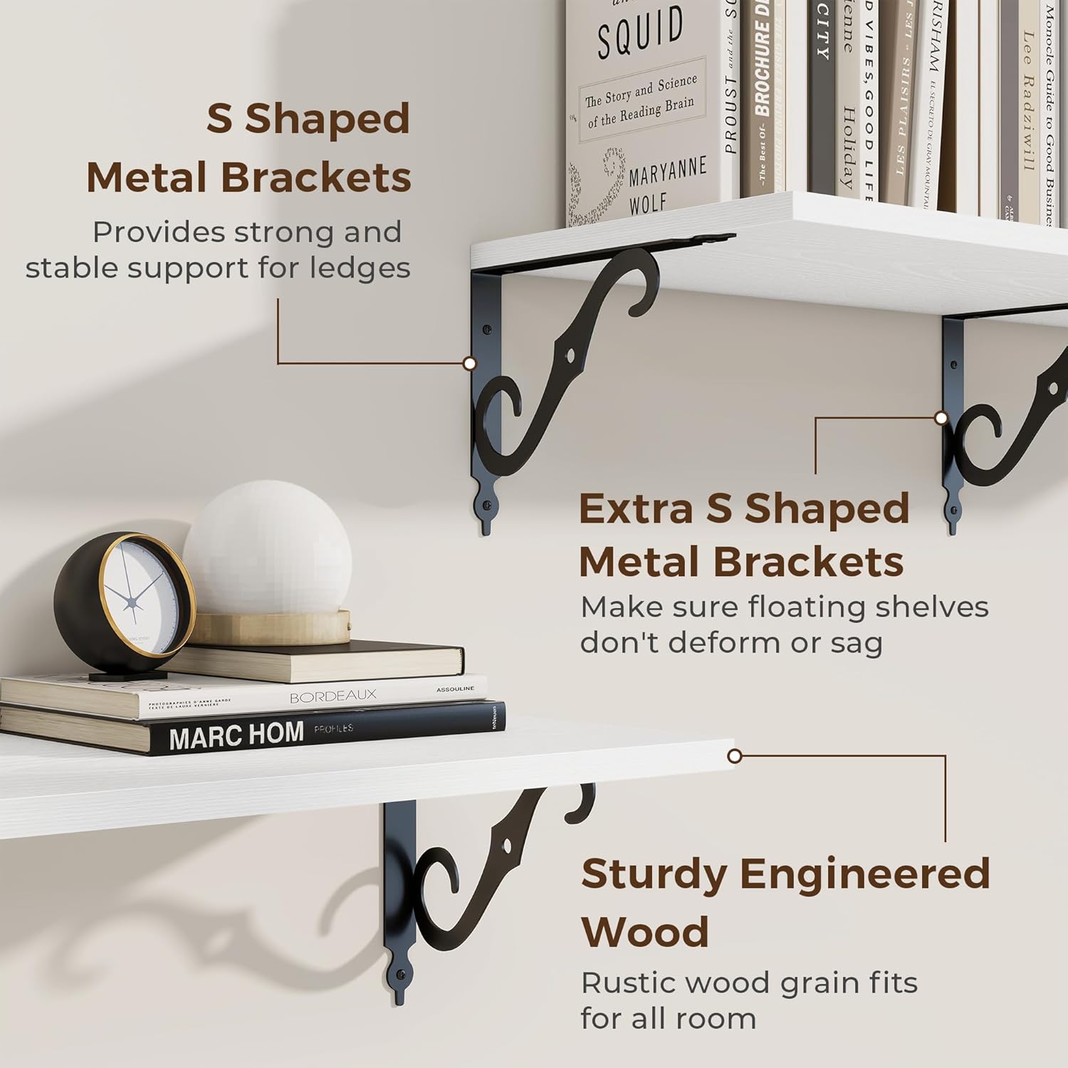 RICHFOCUS 12 Inch Deep Floating Shelves for Wall, 36" W x 12" D Wood Wall Shelves Set of 2, Wide Floating Shelves for Living Room, Bedroom, Kitchen, Bathroom and Decor Storage, White