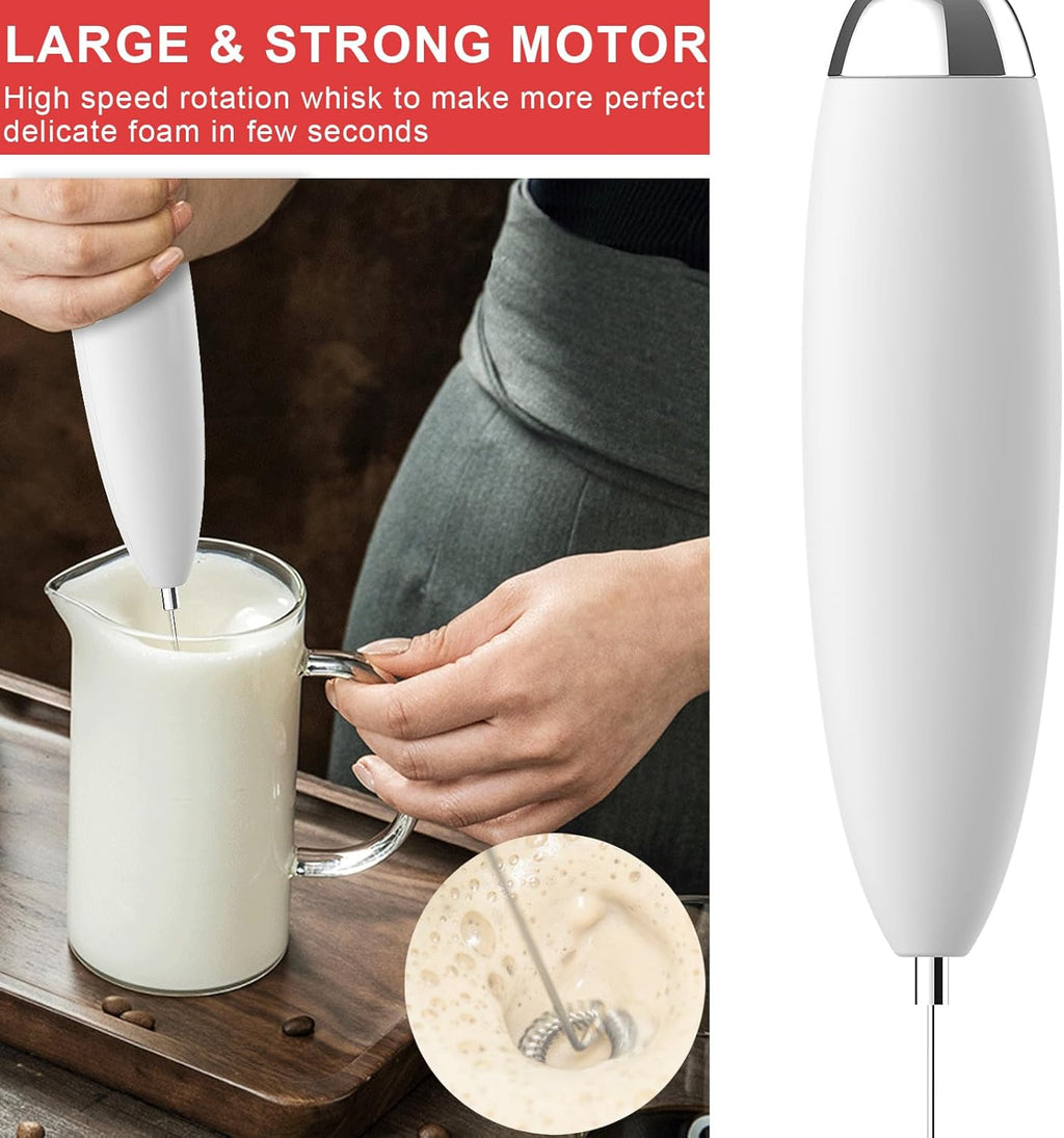 Frother Handheld for Coffee, Milk Frother Upgraded Matcha Whisk Drink Mixer Electric Mini Hand Mini Whisk Foamer Coffee Mixer for Lattes Cappuccino Frappe Matcha Hot Chocolate, White