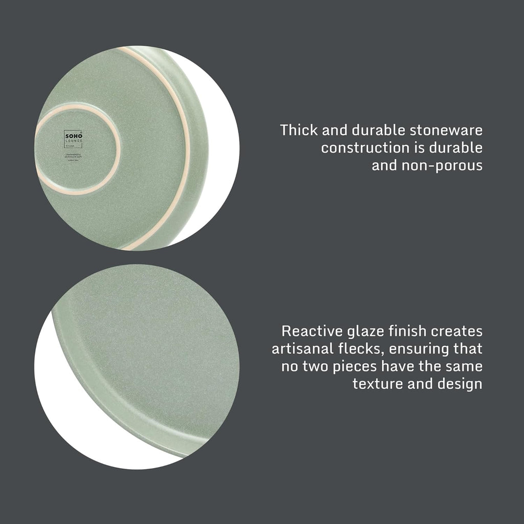 Gibson Elite Pasco 16 Piece (Service for 4) Plates and Bowls Double Bowl Reactive Glaze Dishes Stoneware Ceramic Dinnerware Set - Green