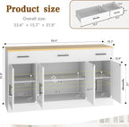 Vongrasig 53' Large Sideboard Cabinet with 4 Doors and 3 Drawers, Farmhouse Buffet Table Coffee Bar Kitchen Storage Cabinet, Wood Buffet Table for Kitchen, Dining Room, White
