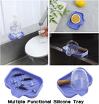 Silicone Bathroom Soap Dishes with Drain Spout-Bathroom and Kitchen Sink Organizer,Sponge Holder,Dish Soap Tray,Perfect for Dispenser,Scrubber,Bottle on Sink or Counter-Light Purple 4.9"×3.2"