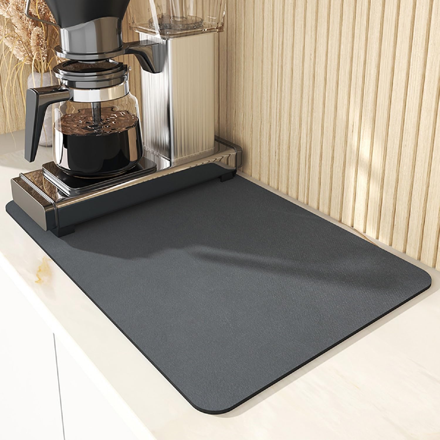 Coffee Mat 15.7*19.7 Inch, 50*40cm Dish Drying Mat for Kitchen Counter Bar, Stain Hiding Rubber Backed Absorbent Bar Mat Pad, Dark Grey (3)