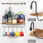 Olakee Floating Wall Shelves for Kitchen Bathroom Coffee Nook with 10 Adjustable Hooks for Mugs Cooking Utensils or Towel Rustic Storage Shelves Set of 2/17x5.9 inch (Carbonized Black)