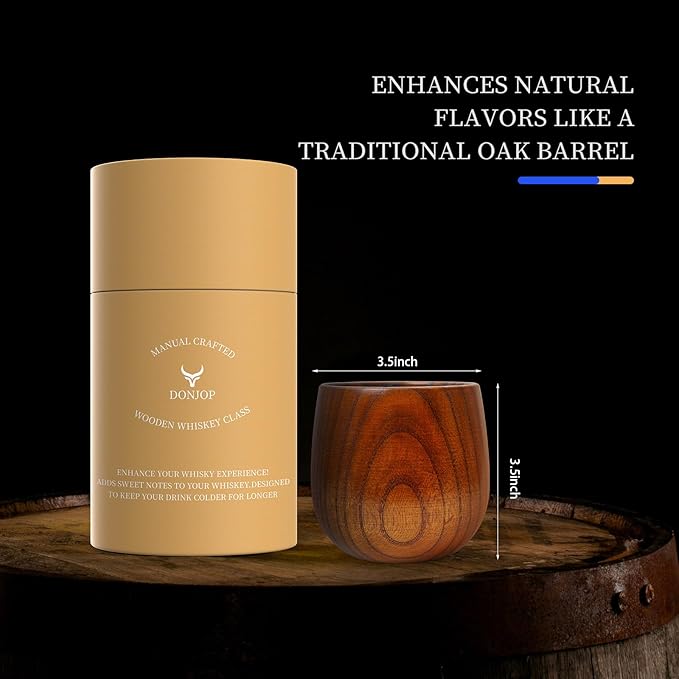 Original Wooden Bourbon Drinking Glass,Handcrafted Whiskey Glasses for Men,Great Anniversary Birthday Gifts for Men, Him, Dad, Husband, or Brother,10OZ 2 PACK