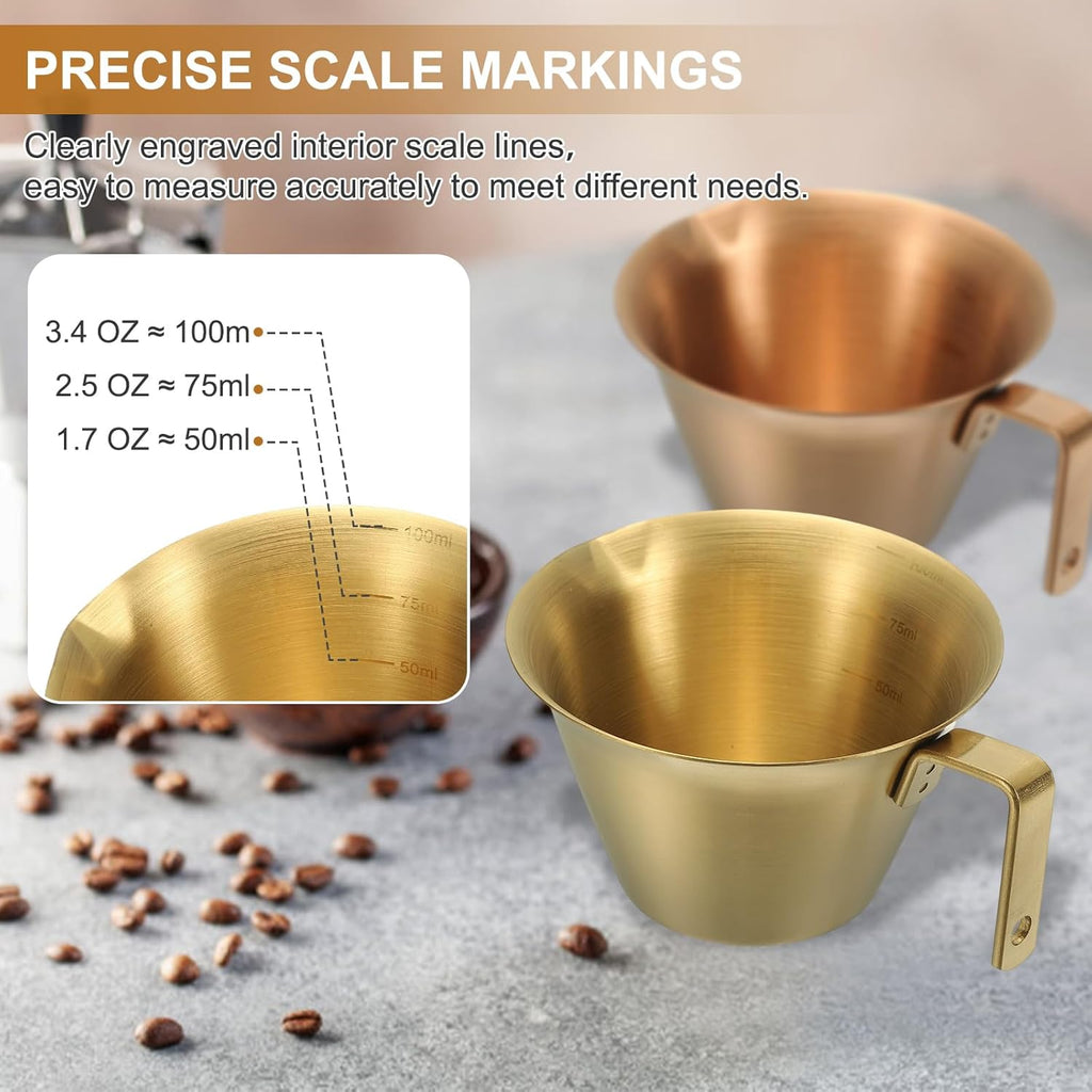 uxcell 1 Pcs Stainless Steel Espresso Cup with Handle, V-Shaped Mouth Espresso Measuring Cup with Scale for Preparing Coffee, Cocktails, 3.4OZ/100ML (Rose Gold)