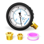 MEANLIN MEASURE 0~30Psi Stainless Steel 1/4" NPT 2.5" FACE DIAL Liquid Filled Pressure Gauge, Lower Mount (with Rubber Protective Sleeve), with 1/2" NPT and 3/8" NPT Hex Bushing