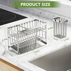 Cisily Silver 2-Tier Kitchen Sink Caddy Organzier Rack with Flexible Dish Brush Holder, Sponge Holder for Kitchen Sink Countertop Organization Storage,Home Decor Stainless Steel