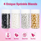 Twisweet Edible Pearl Sprinkles for Cake Decorating 12oz, Gold Silver White and Black Pearls Mix Sugar Sprinkles for Baking, Cake Topper Ice Cream Cupcake Cookie Dessert Decorations Birthday Wedding Valentines Christmas Supplies