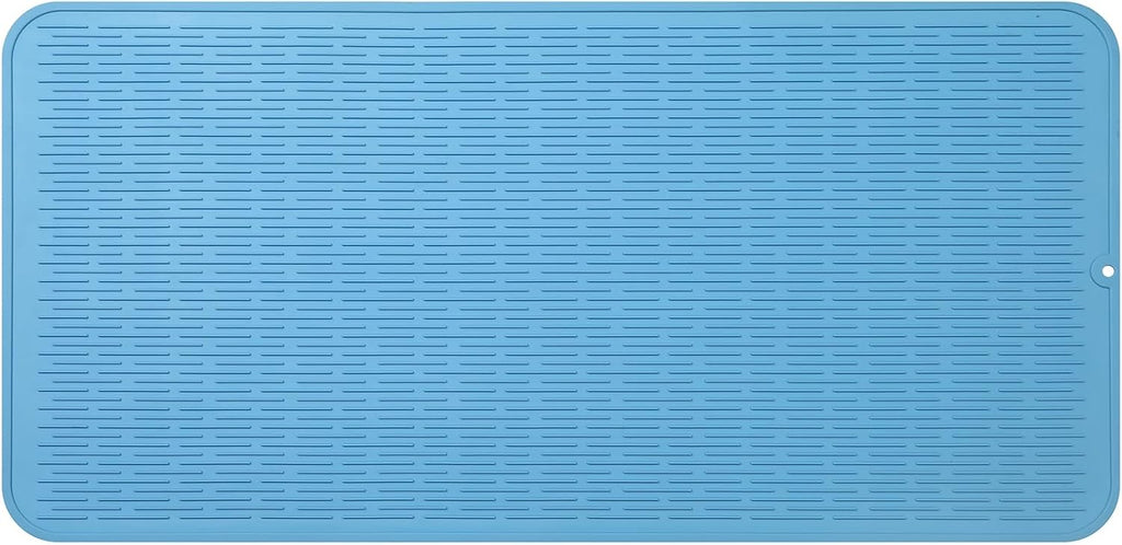 Silicone Dish Drying Mat for Multiple Usage,Easy clean,Eco-friendly,Heat-resistant Silicone Mat for Kitchen Counter or Sink,Refrigerator or Drawer Liner Light Blue 5XL 36inches x 18inches