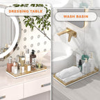 Bathroom Toilet Tank Tray, 13" Wood Toilet Paper Storage Basket Tray Back of Toilet Basket Organizer,Vanity Tray for Perfume Makeup Candle Decor, Gold & White