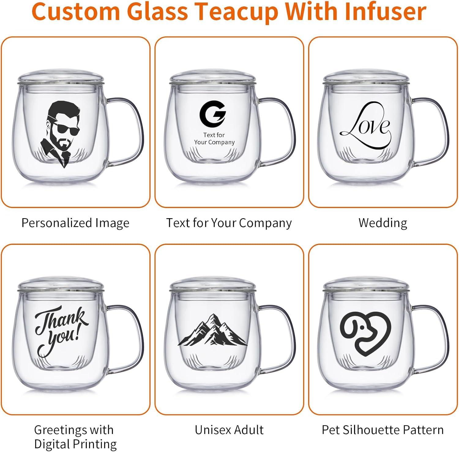 OEM Custom Personalized Gifts Glass Tea Cup with Infuser and Lid,Customized Large Borosilicate Teacup, Clear Mug for Loose Leaf Blooming Tea Maker Gift for Friend, Family