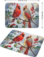 Winter Cardinal Birds Dish Drying Mat, Holly Berry Branches Dish Drying Mat for Kitchen Counter, Red Birds Absorbent Fast Dry Dish Drainer Mat Protector Xmas Microfiber Dish Drying Pad 16x18 Inch